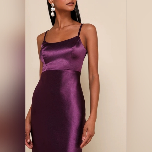 Lulus Make You Shine Dark Purple Satin Mermaid Maxi Dress XS Wedding Party Prom - Picture 4 of 11